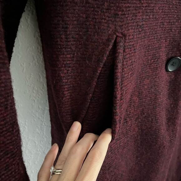 Banana Republic Knit Wool Overcoat Boucle Fall Coat Two Button Burgundy Wine S - Picture 9 of 10